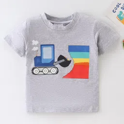 Kookie Kids Half Sleeves T-Shirt Train Print - Grey-image-87