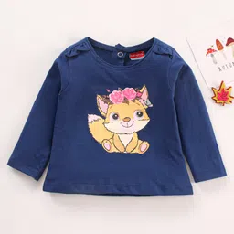 Babyhug 100% Cotton Knit Full Sleeves T-Shirt Fox Print - Navy-picture-23
