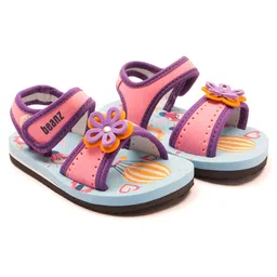Beanz Unisex Bella Flower Applique Velcro Sandals - Pink Light Blue-image-1