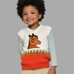 Mi Arcus 100% Cotton Sleeveless Horse Pattern Designed Sweater - Multi Color-picture-17