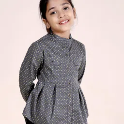 Kiddopanti Cotton Full Sleeves Floral Printed & Pleated Top - Grey-picture-23