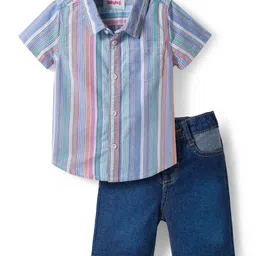 Babyhug Cotton Woven Half Sleeves Striped Shirt & Shorts Set - Blue-picture-18