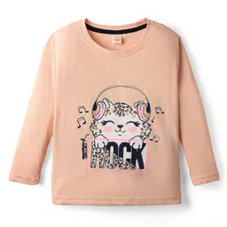 Olio Kids Sinker Knit Full Sleeves T-Shirt with Rock Text Print - Peach-picture-38