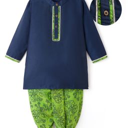 EARTHY TOUCH Woven Full Sleeves Kurta Dhoti Set With Floral Print - Navy Blue-picture-17