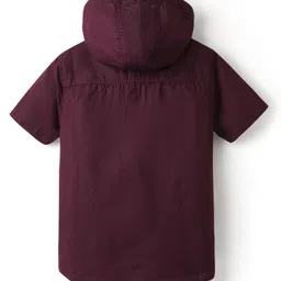 Pine Kids Cotton Woven Half Sleeves Solid Colour Hooded Shirt - Wine image 2