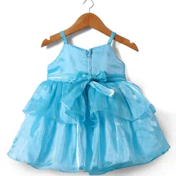 Babyhug Woven Sleeveless Solid Party Dress With Bow Applique - Light Blue image 2