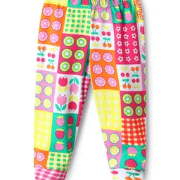 Babyhug Cotton Knit Full Length Bootie Leggings With Polka Dot & Tropical Theme Print Pack Of 3 - Pink & Light Green image 2