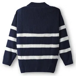 Pine Kids Knit Full Sleeves Pullover Sweater with Stripes - Navy Blue image 2