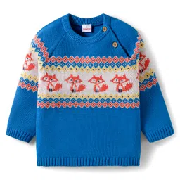 Babyhug Organic Cotton Knitted Full Raglan Sleeves Sweater Set With Fox Design & Cap - Blue image 2