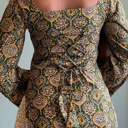 NEW RJP CRAFT Ethnic Motifs Printed Square Neck Flared Sleeves Pure Cotton Kurti image 2