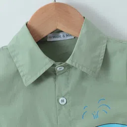 Mark & Mia Cotton Half Sleeves Shirt with Whale Print - Light Green image 3