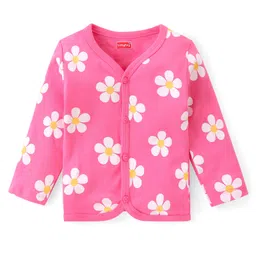 Babyhug 100% Interlock Cotton Knit Full Sleeves Front Open Antibacterial Vests with Rainbow & Floral Print Pack of 3 - Yellow Pink & Blue image 4