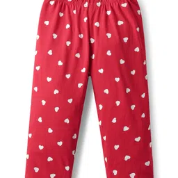 Babyhug Cotton Knit Full Sleeves Night Suit with Heart Print - Red image 4