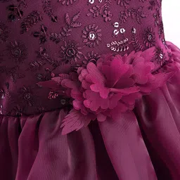 Babyhug Woven Sleeveless One Shoulder Party Dress With Sequin & Floral Embroidery & Applique - Wine image 5