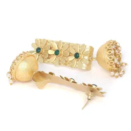 Panash Gold Plated & Green Classic Handcrafted Jhumki Earrings image 3