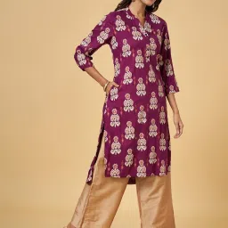 Rangmanch by Pantaloons Purple Printed Straight Kurta image 3