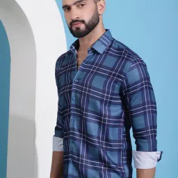 Indian Needle Blue Regular Fit Checks Shirt-picture-38