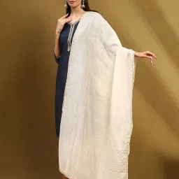 Biba Off White Solid Dupatta image 3