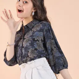 StyloBug Girls Navy Printed Top image 3