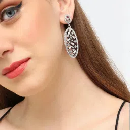 Sohi Silver Plated Party Designer Stone Drop Earrings image 3