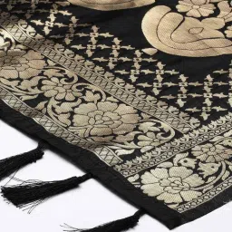 Silk Land Black Woven Pattern Dupatta image 3