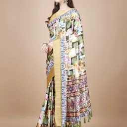 JUST FASHION Multicolored Silk Printed Saree With Unstitched Blouse image 3