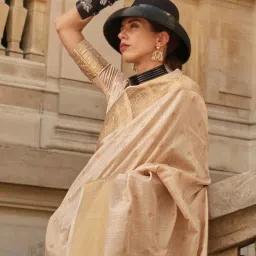 Saree Mall Beige Woven Saree With Unstitched Blouse image 3