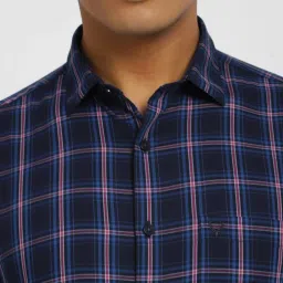 Allen Solly Light Navy Cotton Slim Fit Checks Shirt image 3