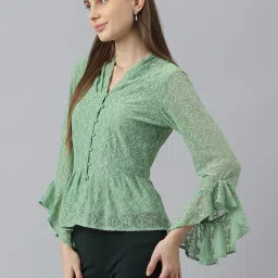 Latin Quarters Green Lace Peplum Top image 3
