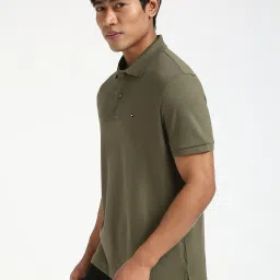Tommy Hilfiger Army Green Cotton Regular Fit Polo T-Shirt image 3