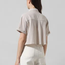 Only Beige Self Design Crop Shirt image 3