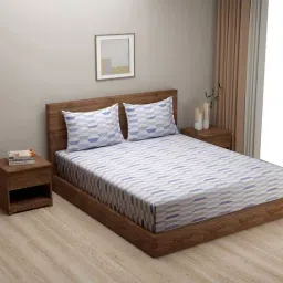 Swayam Zinnia Geometric Blue & White 240 TC Cotton King Bedsheet with 2 Pillow covers-picture-34