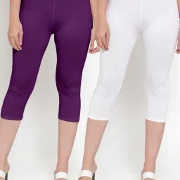 Gracit White & Purple Mid Rise Capris - Pack Of 2-image-54