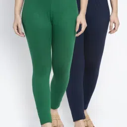 Gracit Green & Navy Mid Rise Leggings - Pack Of 2-image-61