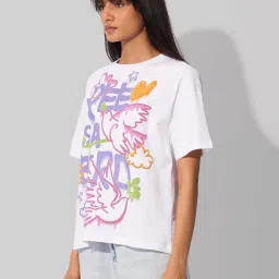 The Souled Store White Cotton Printed T-Shirt image 3