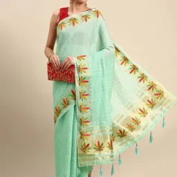 Mohey Blue Embroidered Saree With Unstitched Blouse-picture-14