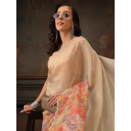 Silk Land Kota Doria Tissue Silk Printed Saree With Cutwork Border image 4