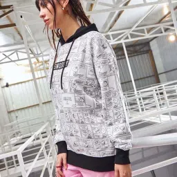 Bewakoof White Graphic Relaxed Fit Hoodie image 3