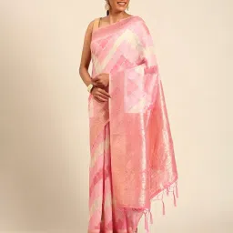 Mohey Pink Zari Saree with Blouse Piece image 3
