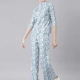 showoffff SHOWOFF Blue & White Printed Co-Ord Set image 3