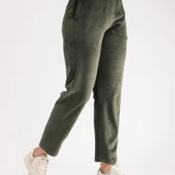 Fablestreet Olive Cotton Relaxed Fit High Rise Trackpants image 3