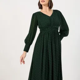 Styli Green Polka Dots A-Line Dress image 3