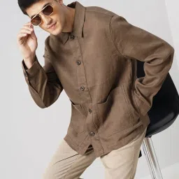 Celio Brown Linen Regular Fit Jacket image 3