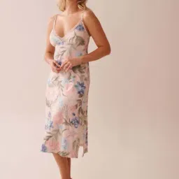 La Vie En Rose Pink Regular Fit Floral Print Nighties-picture-31