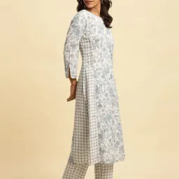 W Ice Blue Printed Straight Kurta image 4