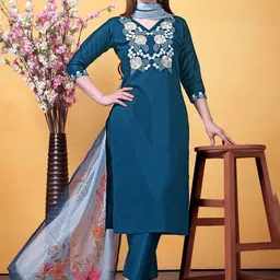 KALINI Women Floral Embroidered Thread Work Kurta with Trousers & Dupatta-picture-28