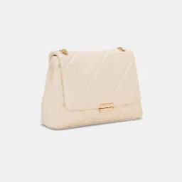 Forever Glam by Pantaloons Beige Quilted Medium Sling Handbag image 3