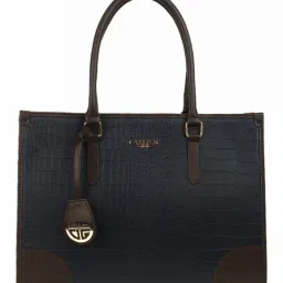 Carlton London Navy & Brown Color Block Medium Tote Handbag-image-26