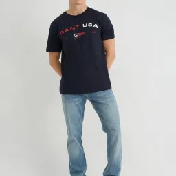 GANT Men Typography Printed Blue Round Neck Cotton T-shirt image 3