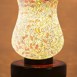 Aura White & Red Textured Abstract Shaped Glass Table Lamp With Wooden Base image 5